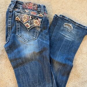 Miss Me Blue Boot Cut Jeans with Embellished Pockets